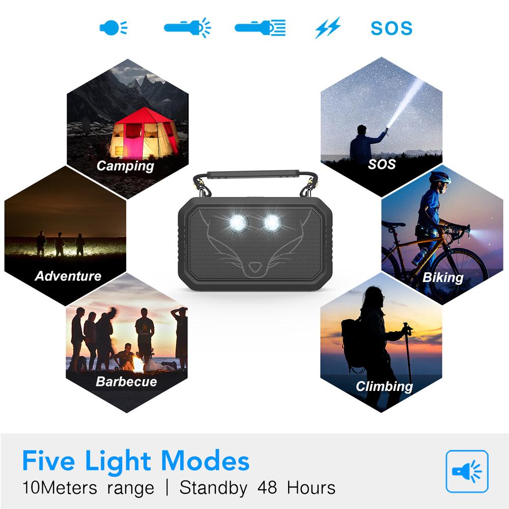 Loa di động, loa bluetooth không dây du lịch, IPX6 không thấm nước ngoài trời, hộp âm thanh âm thanh nổi 20W với đèn pin