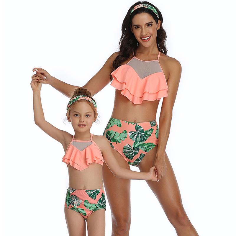 3-12 Tuổi Áo Tắm Bé Gái Hoa Bikini Hè Cha Mẹ-Con Đồ Bơi Trẻ Em Đồ Bơi Bộ Trẻ Em Người Phụ Nữ Đi Biển Tắm phù Hợp Với