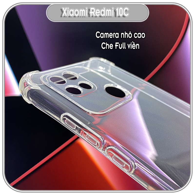 Ốp lưng cho Xiaomi Redmi 10C TPU Trong Suốt Che Camera, 4 góc chống sốc