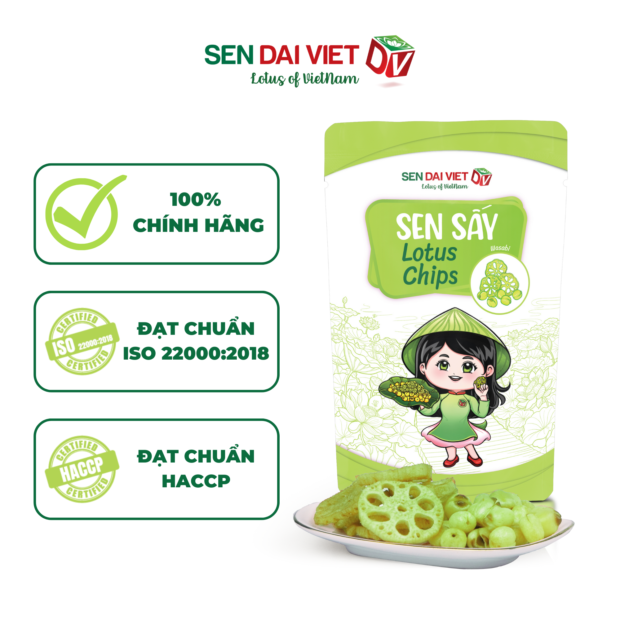 Sen Sấy Vị Wasabi- Sen Sấy Giòn Tan, Vị Cay Bùng Nổ, Kích Thích Vị Giác, ĐV- Sen Đại Việt- Gói 30g