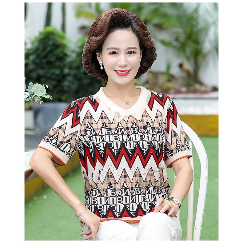Áo kiểu nữ trung niên giãn 4 chiều cực sang, thun đính đá tay ngắn