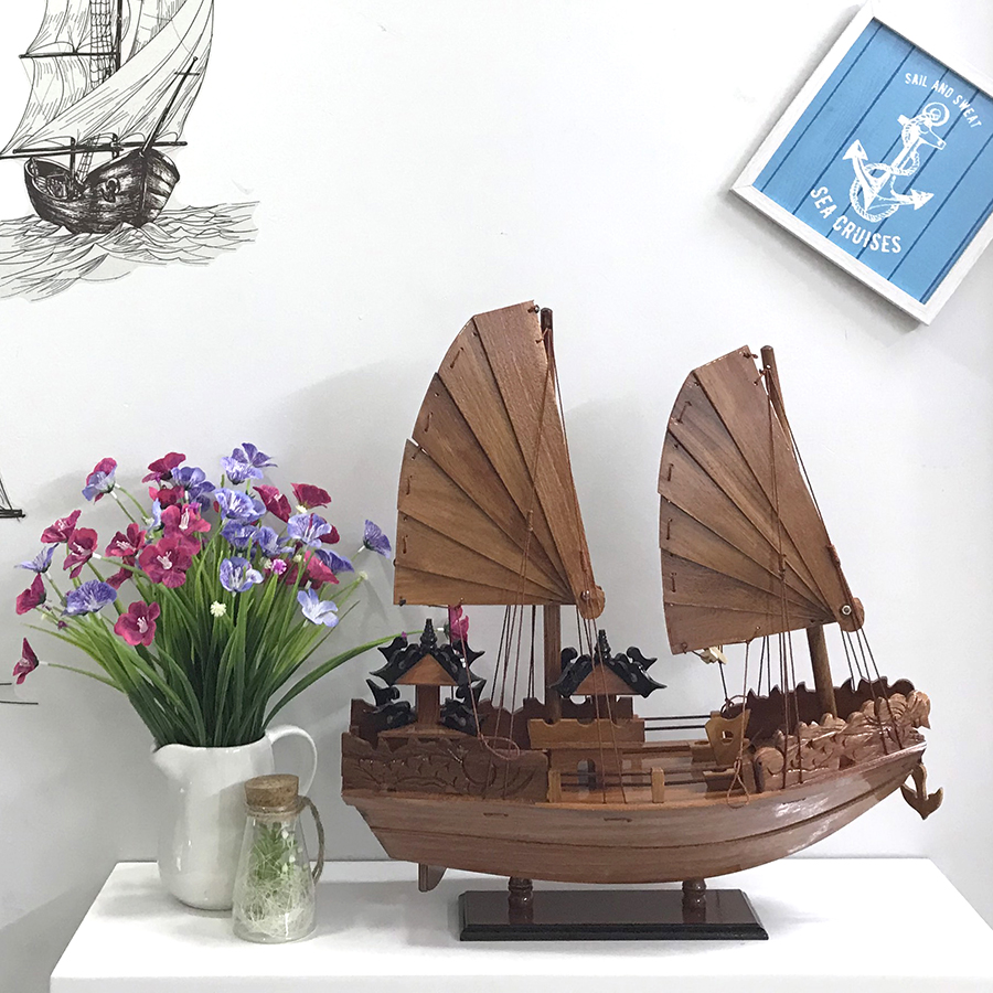 Mô hình thuyền gỗ trang trí Hạ Long Rồng - thân tàu 40cm - gỗ hương