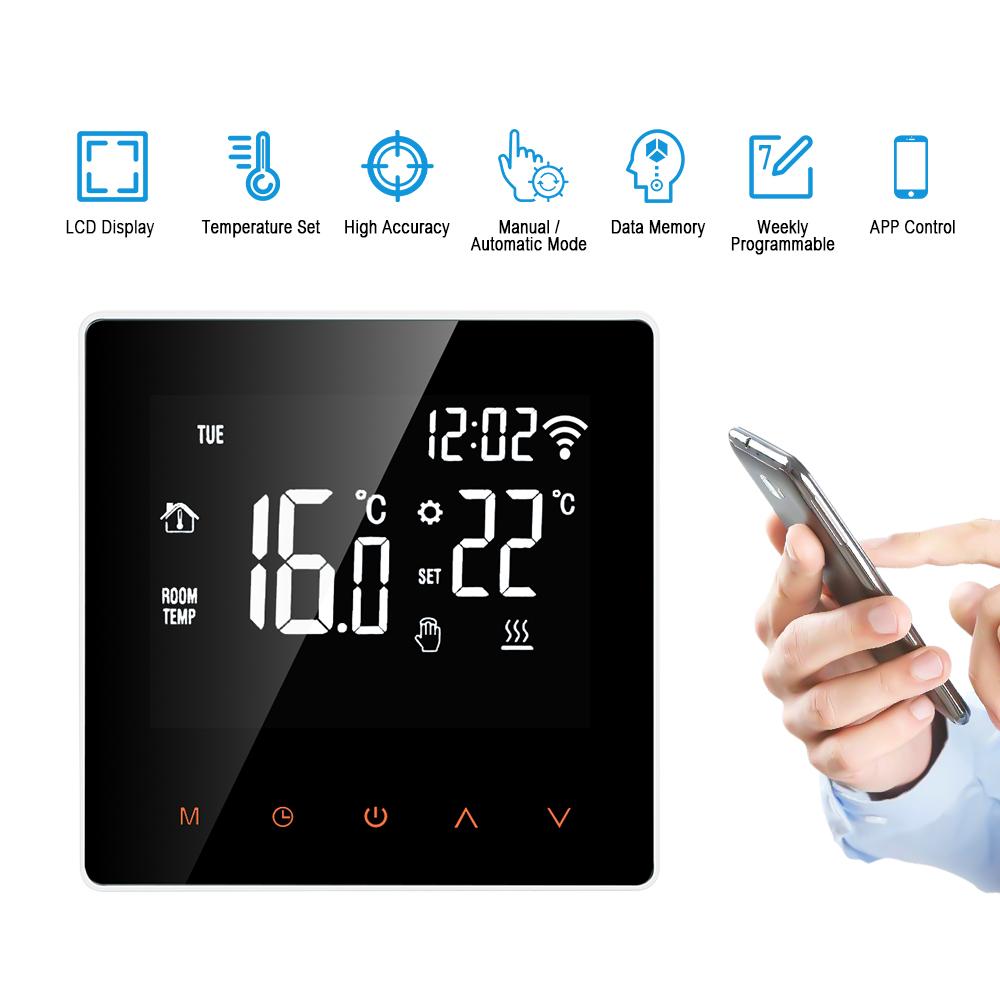 Bộ điều chỉnh nhiệt kỹ thuật số thông minh Màn hình LCD Điều khiển APP được lập trình hàng tuần,Thích hợp để sưởi ấm bằng điện