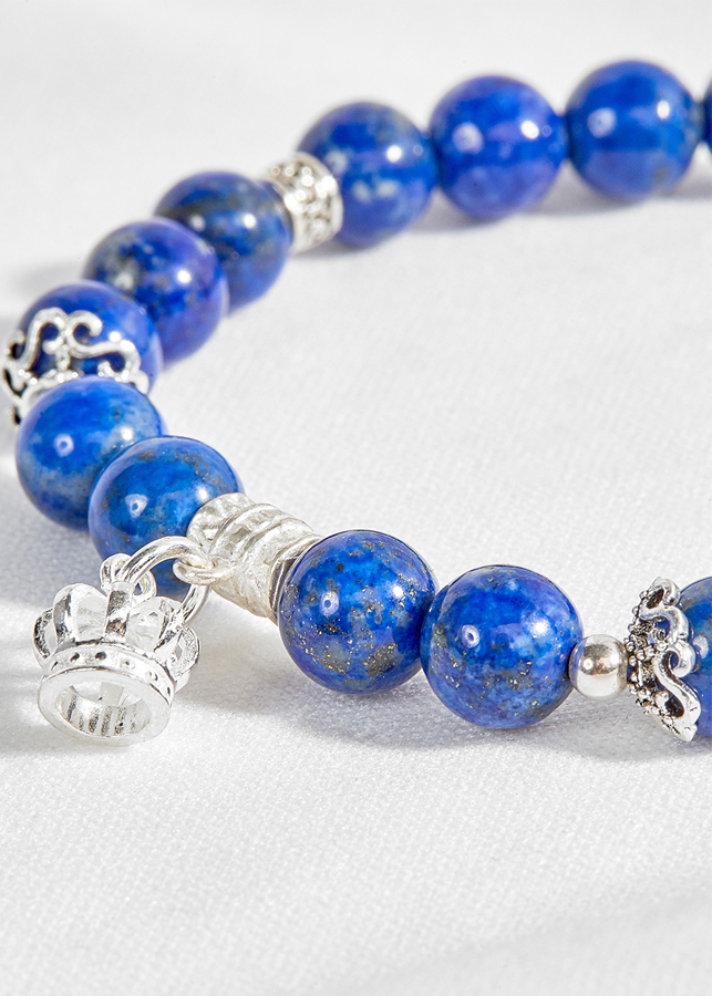 Vòng lapis lazuli phối charm vương miệng bạc Ngọc Quý Gemstones