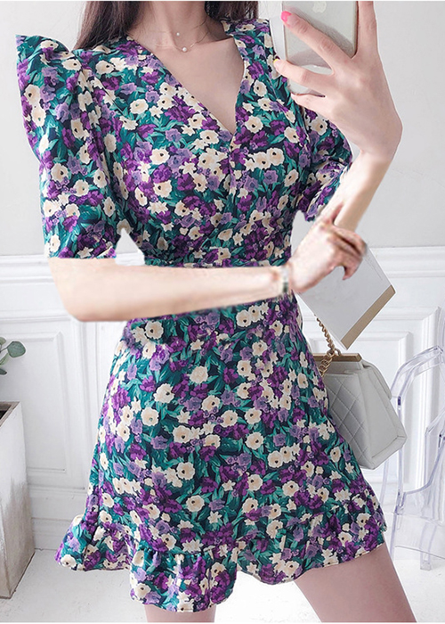 Đầm Họa Tiết Hoa Thắt Dây Eo Duyên Dáng