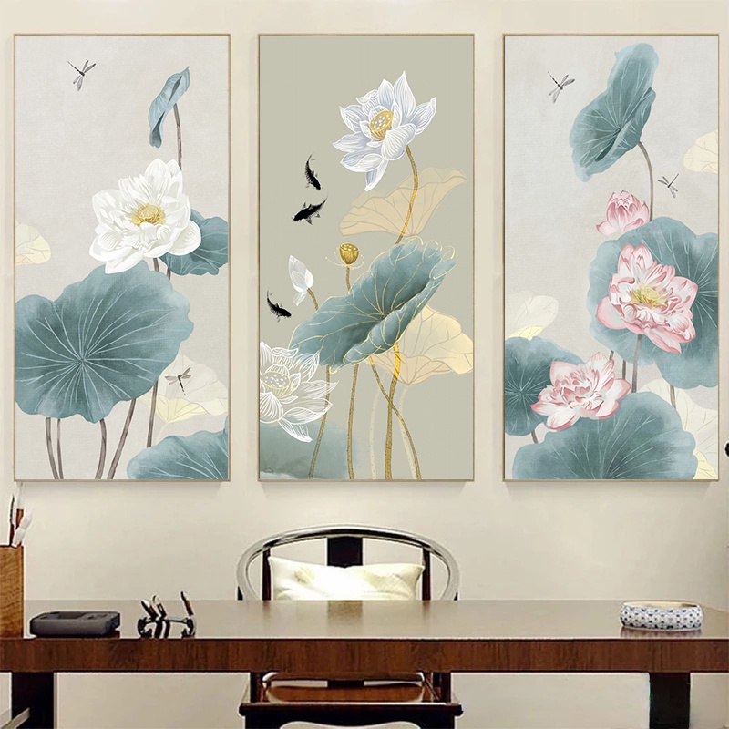 Tranh treo tường tranh trang trí phòng tranh liên hoa 1 tặng kèm đinh 3 chân