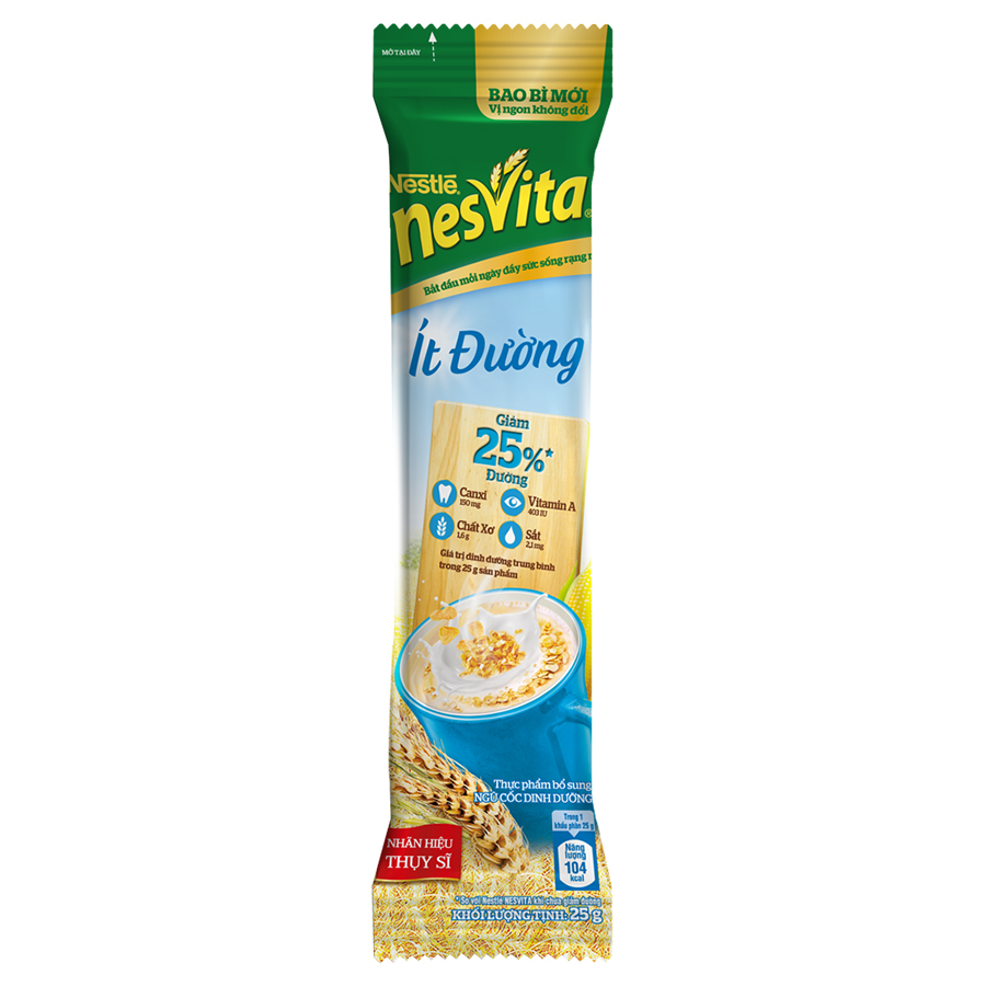 Túi 16 Gói Bột Ngũ Cốc Nestle Nesvita Ít Đường (25g)