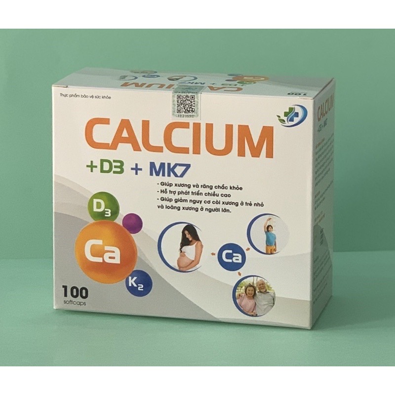 Canxi NANO CALCIUM D3 MK7 -Hộp 100 Viên - Chắc Khỏe Xương, Phát Triển Hệ Xương, Giảm Loãng Xương, Vinaphar
