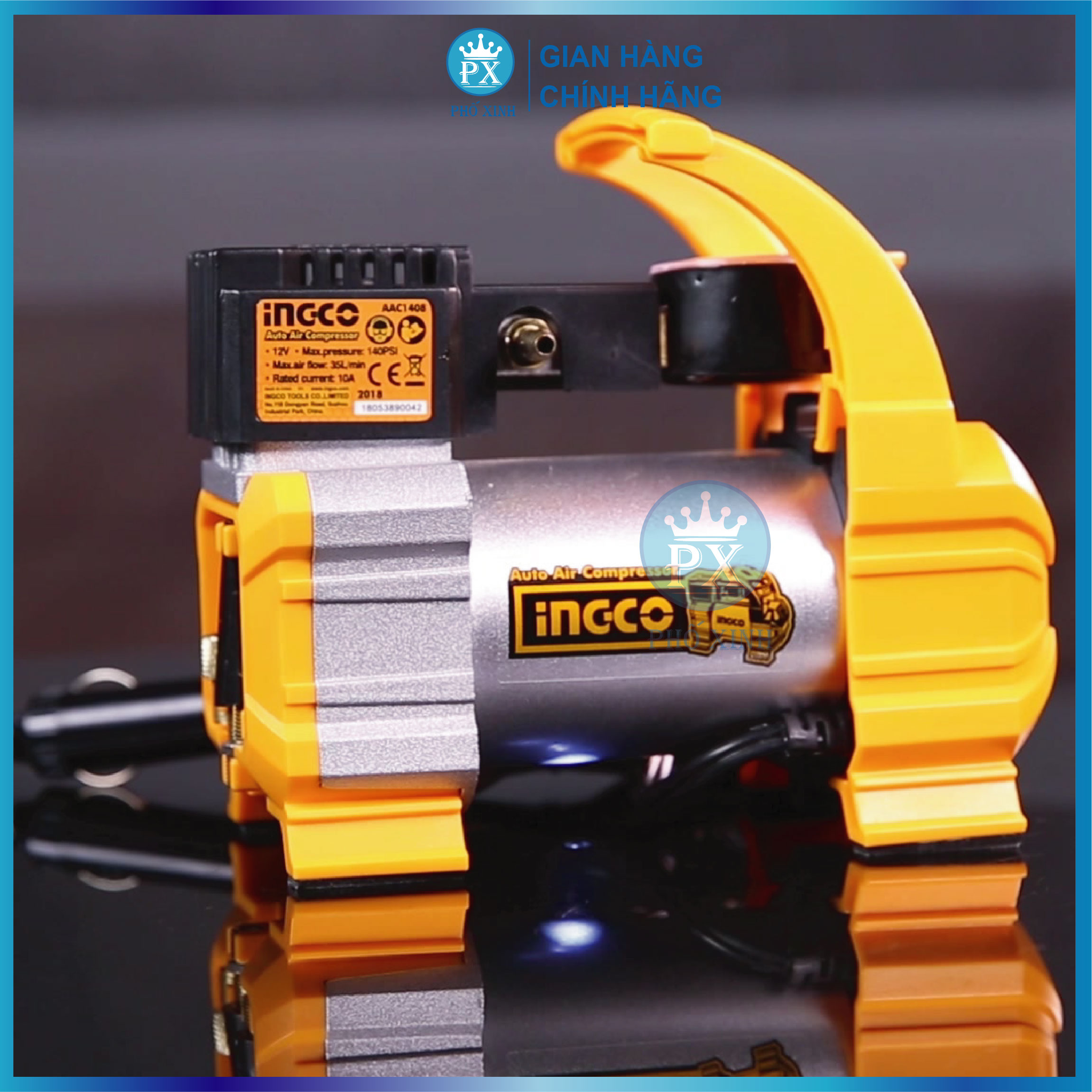 Máy kiểm tra hơi lốp xe INGCO Máy kiểm tra hơi lốp xe INGCO AAC1408 | máy bơm hơi lốp xe Kèm đèn Led, dây nguồn 3m