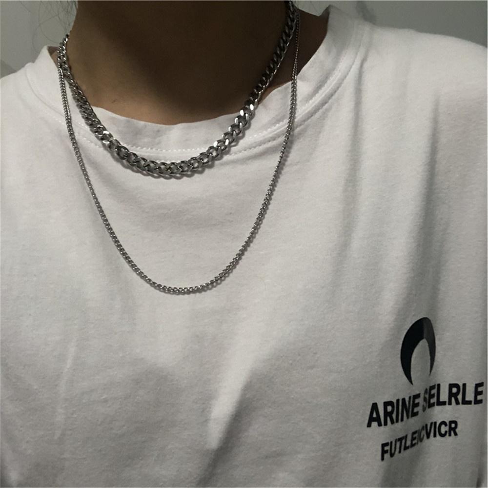 Trendy Double layer Long Chain Necklace Simple Minimalist Punk Chain Necklace for Women Men HB