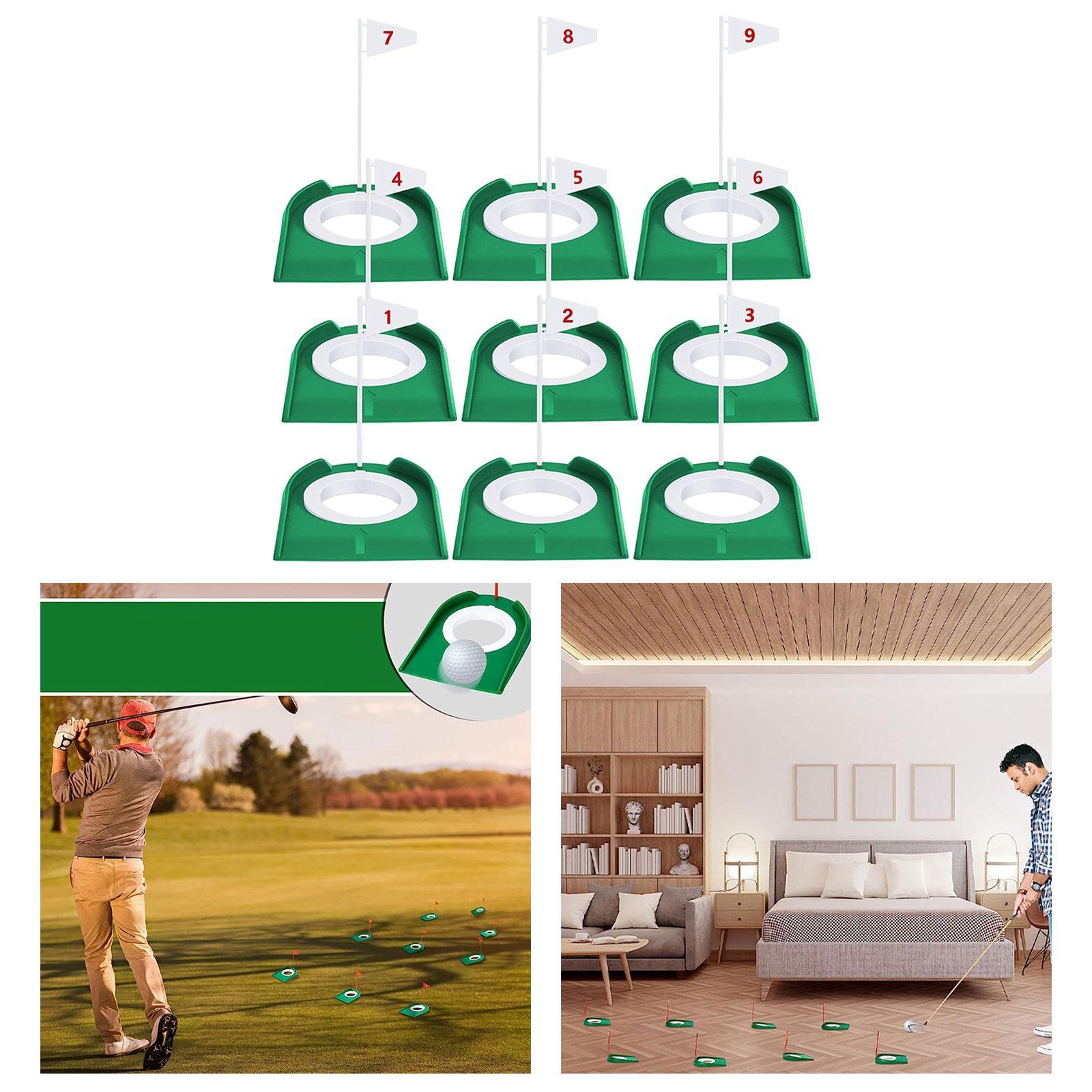9Pcs Golf Putting Cup and Flag, Golf Practice Cup Supplies Trainer Aid All Direction Putt Training Hole Putt Training Aid for Indoor Golfing