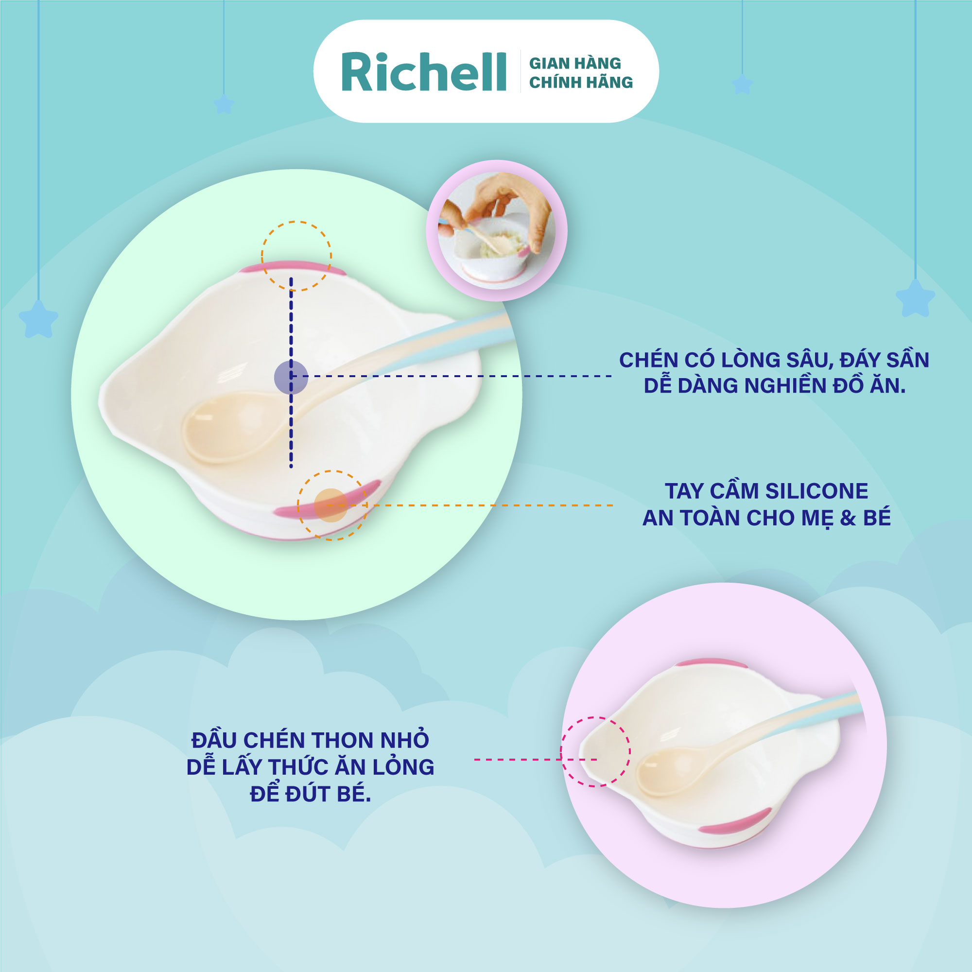 Bộ chén muỗng ăn dặm Richell Nhật Bản | Baby