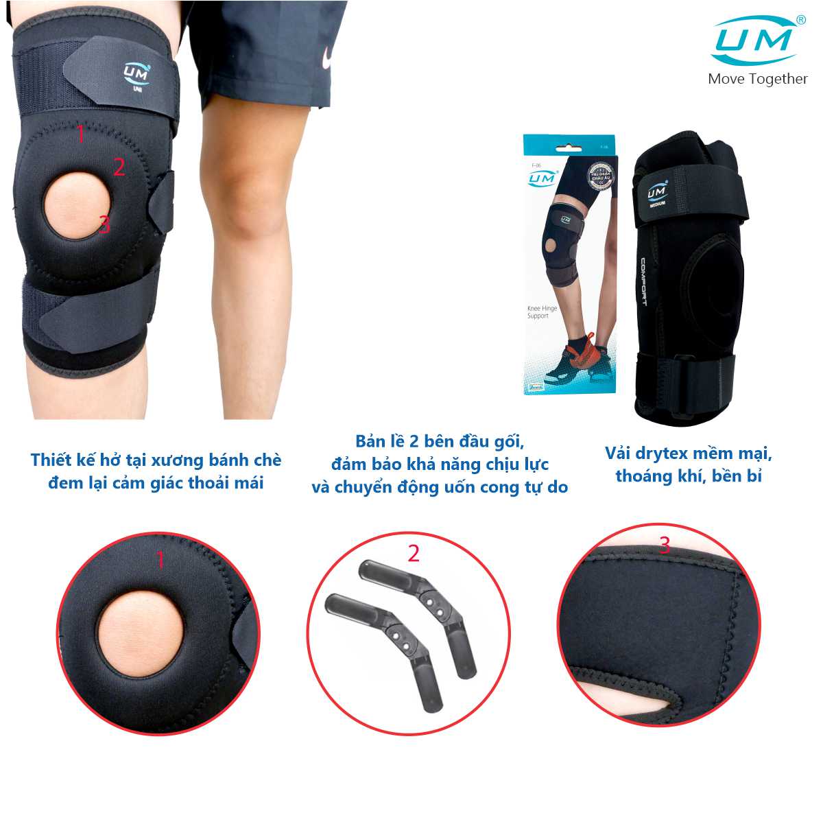 Bó gối đai dán có nẹp drytex United Medicare (F06)