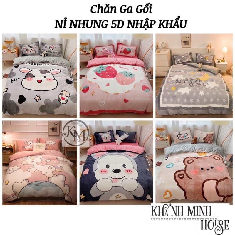 Bộ Chăn Ga Gối Đệm Cute, Chăn Ga Nỉ Nhung, Bộ Chăn Mền Ga Gối Nỉ Nhung Cao Cấp Siêu Mềm Mịn