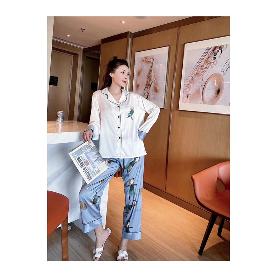 Pijama Lụa Cao Cấp Họa Tiết Dễ Thương