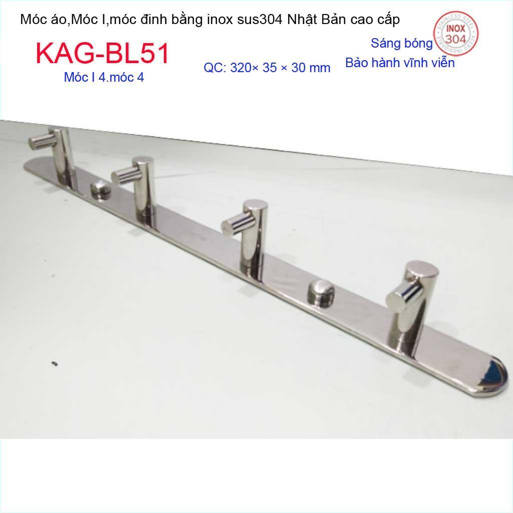 Móc treo đồ phòng tắm, Phụ kiện phòng tắm cao cấp Kace, Móc I4 treo đồ inox 304 Nhật Bản KAG-BL51