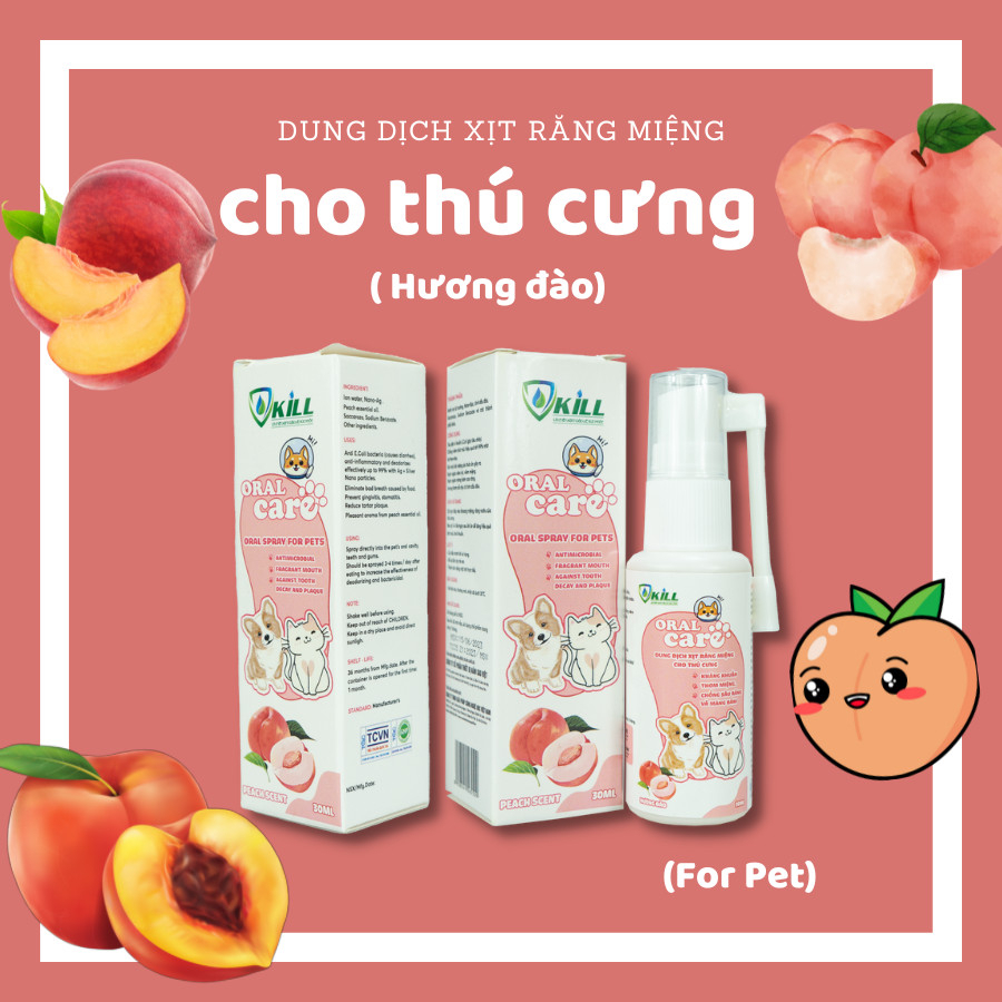 xịt thơm miệng thú cưng hương đào Vkill 30ml an toàn, lành tính, hiệu quả tức thì