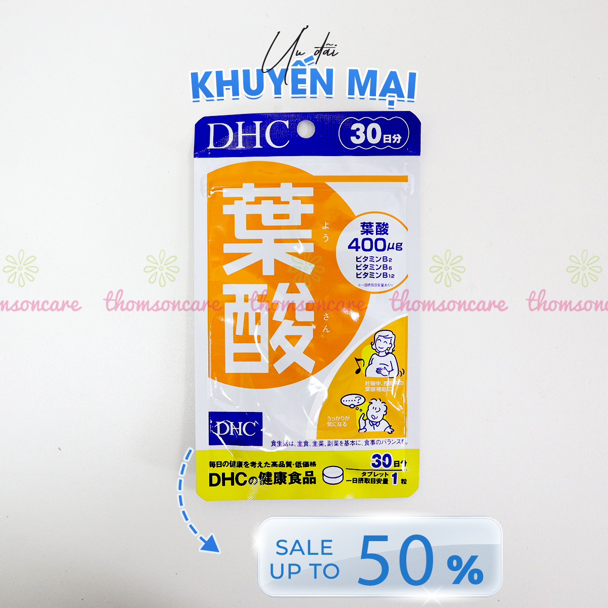 DHC Folic Acid - Bổ sung Vitamin, Axit Folic 400ug 0.4mg cho bà bầu của nhật trước và sau khi sinh - Từ DHC Nhật Bản