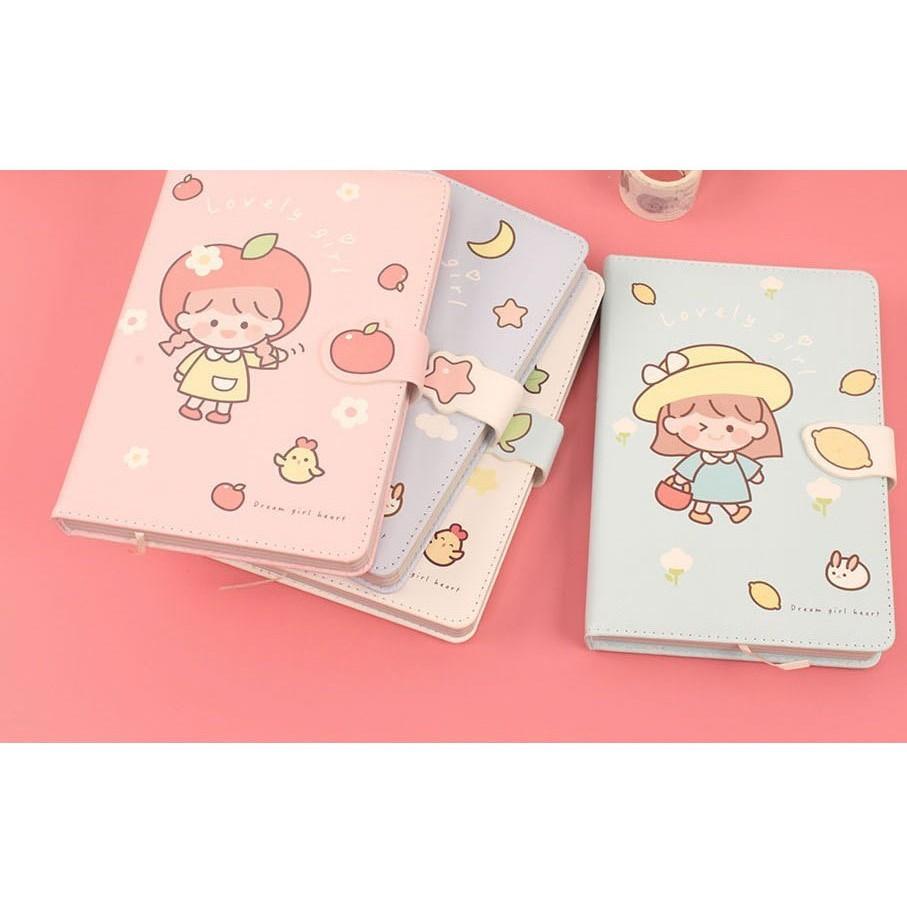Sổ tay bìa da Lovely Girl trang trí từng trang - 19x13cm - 128 tờ
