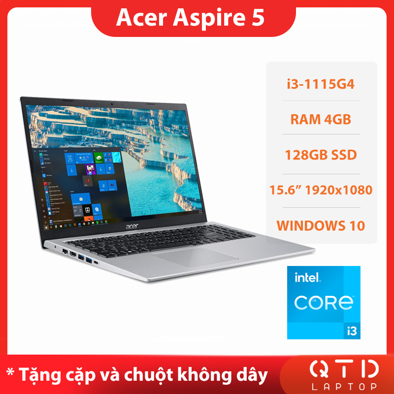 Hình ảnh Laptop Acer Aspire 5 Core i3-1115G4/4GB/128GB/15.6"FHD (1920 x 1080)/Iris Xe Graphics/Webcam/Windows 10 - Hàng nhập khẩu