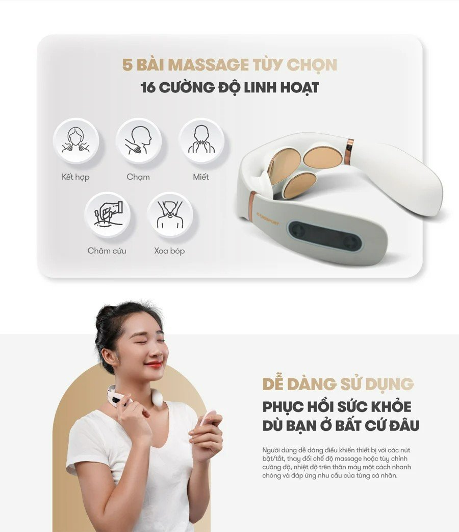 MÁY MASSAGE CỔ HỒNG NGOẠI 3D KINGSPORT (NM01) THIẾT KẾ CÔNG THÁI HỌC