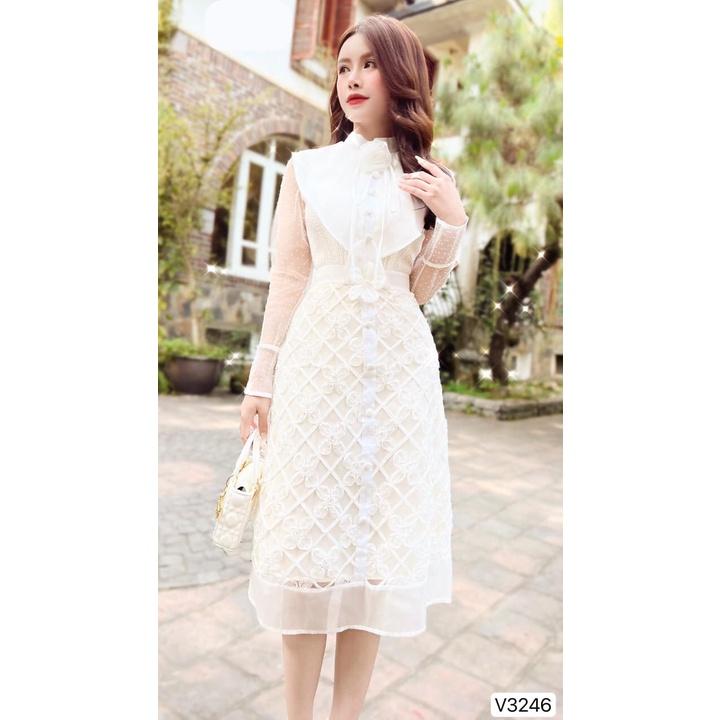 Đầm Thiết Kế Thu Thảo Dress Chất Liệu Vải Ren 3D Phối Voan Lưới Cao Cấp - Váy Thiết Kế Thanh Lịch Trẻ Trung