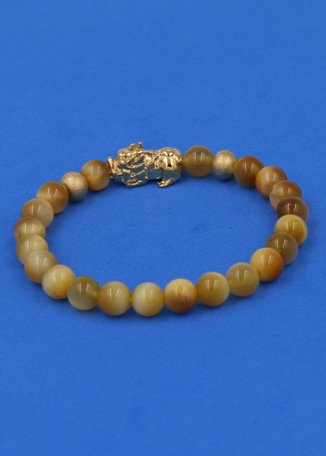 Vòng đeo tay đá Măt Hổ vàng 6 ly cẩn Tỳ Hưu inox vàng VMHVTHHBV6 - hợp mệnh Thổ, mệnh Kim