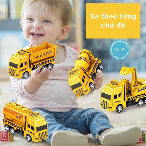 Bộ 6 ô tô mô hình xe công trình, xe cứu hỏa, xe môi trường nhiều màu sắc