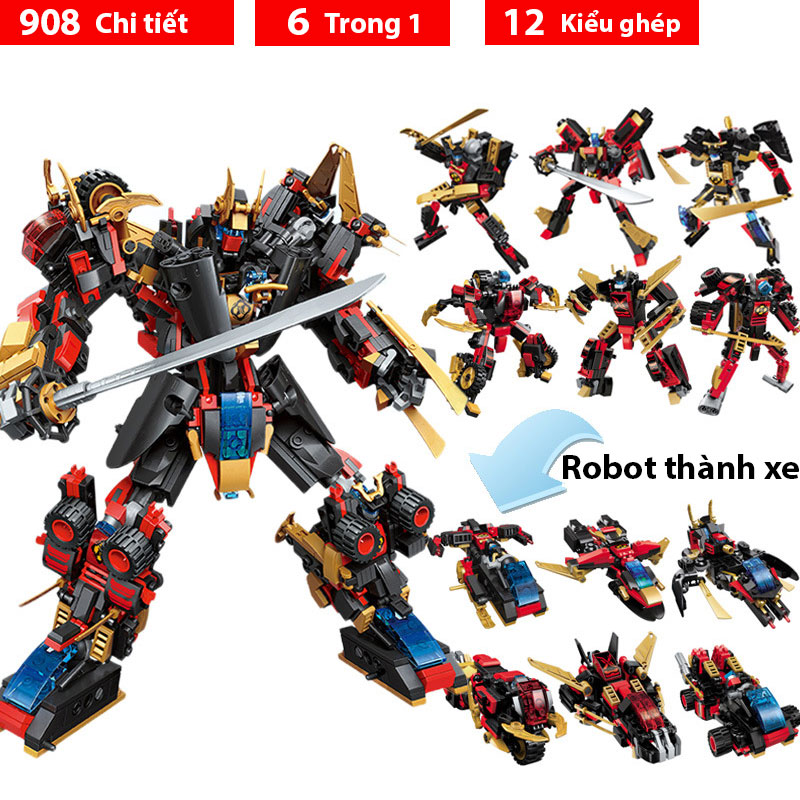 Đồ chơi lắp ráp xếp hính Robot Biến Hình 6 trong 1 với hơn 900 chi tiết Bằng nhựa ABS an toàn