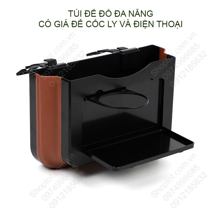 Hộp để đồ đa năng gắn ghế sau xe ô tô chống nước, xếp gọn, có giá để ly cốc và điện thoại