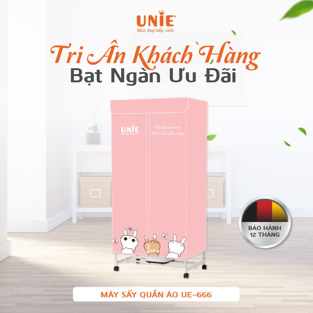 Máy Sấy, Tủ Sấy Quần Áo UNIE UE-666 Có Remote Tiêu Chuẩn Đức Công Suất 1500W - Hàng Chính Hãng