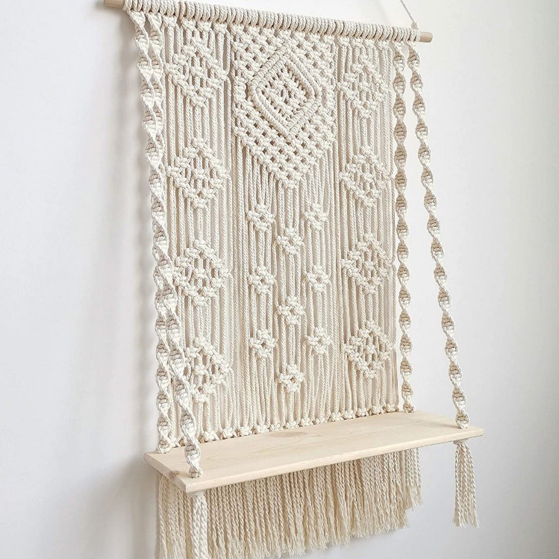 Kệ Gỗ thông Treo Tường Macrame KM03 55x85 cm - Kệ để đồ, kệ sách, trang trí tường