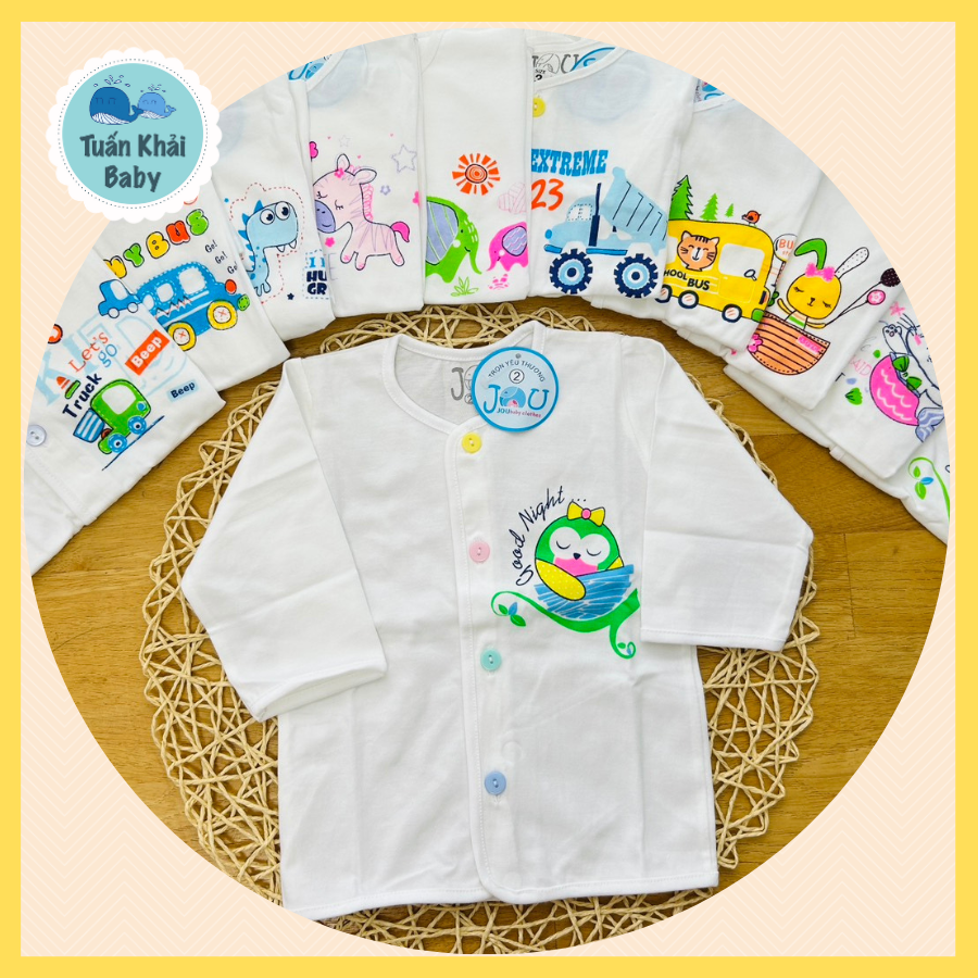 Hình ảnh Combo 5 áo sơ sinh tay dài cài nút giữa trắng J-TomTom Baby, chất vải 100% cotton mềm mịn cho bé sơ sinh, hàng Việt Nam chất lượng