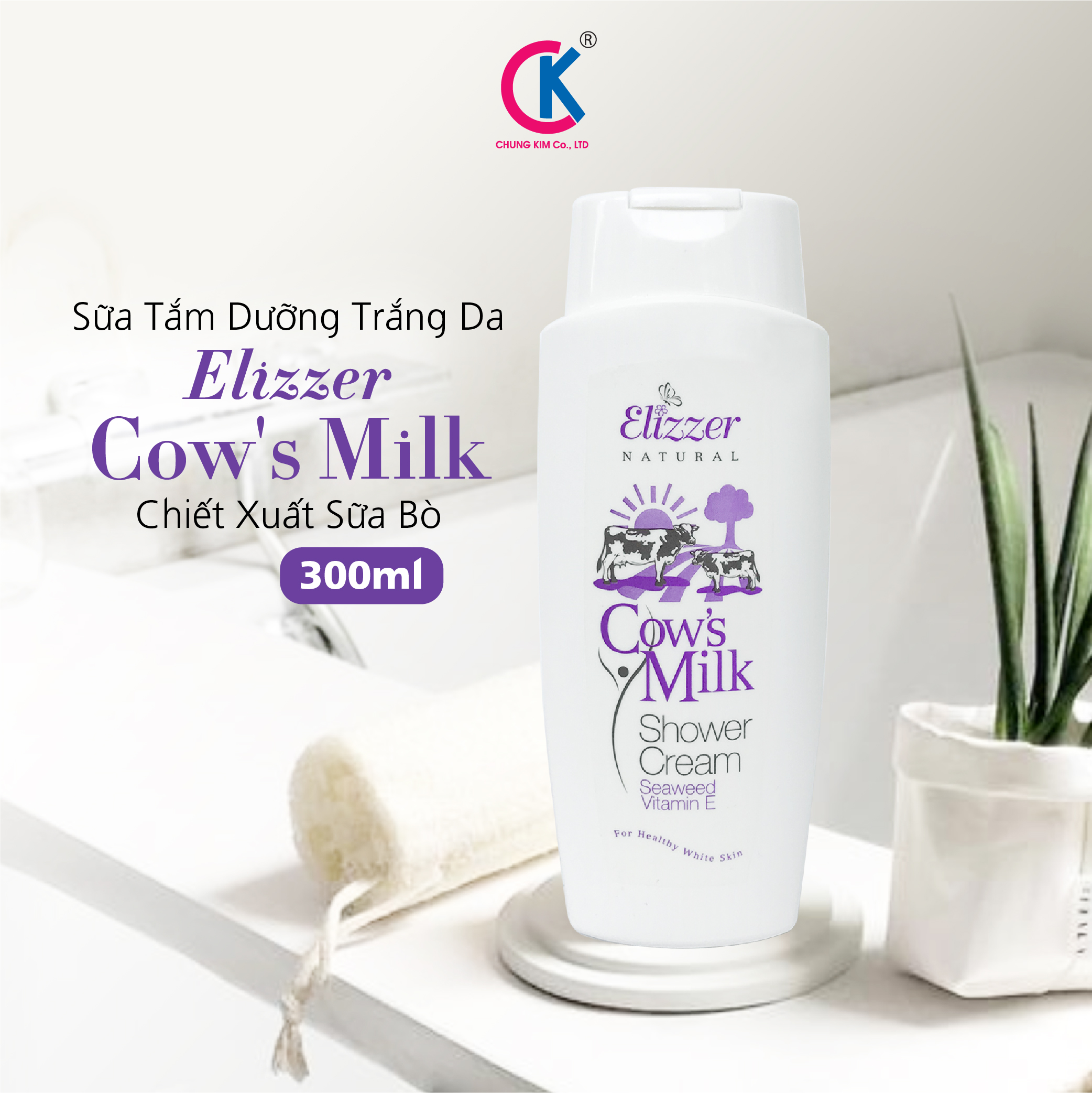 Sữa Tắm Dưỡng Trắng Da Elizzer Cow's Milk Chiết Xuất Sữa Bò 300ml