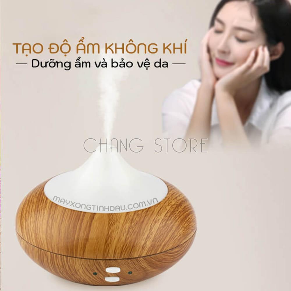 Máy phun sương tinh dầu tạo độ ẩm vân gỗ hình bí ngô, máy khuếch tán xông tinh dầu 500ml + Tặng kèm tinh dầu