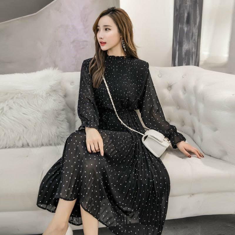 Đầm Bầu Váy Bầu Voan Xếp Ly 2 Lớp Dài Tay Thu Đông Dáng Dài Kèm Đai Thắt HD4811 Honey Mommy