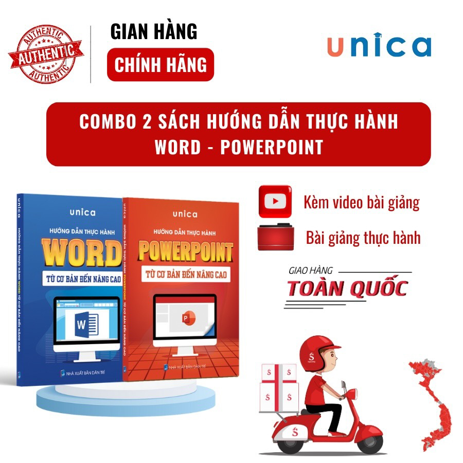 Combo 2 sách Word - Powerpoint Tin học văn phòng Unica, Hướng dẫn thực hành từ cơ bản đến nâng cao, in màu chi tiết, TẶNG video bài giảng
