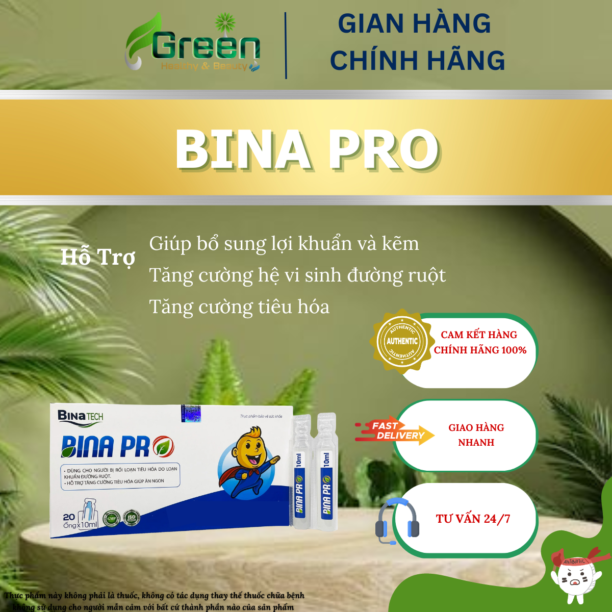 [TPBVSK] Men vi sinh bổ sung lợi khuẩn đường tiêu hóa BINA PRO (Hộp 20 ống)