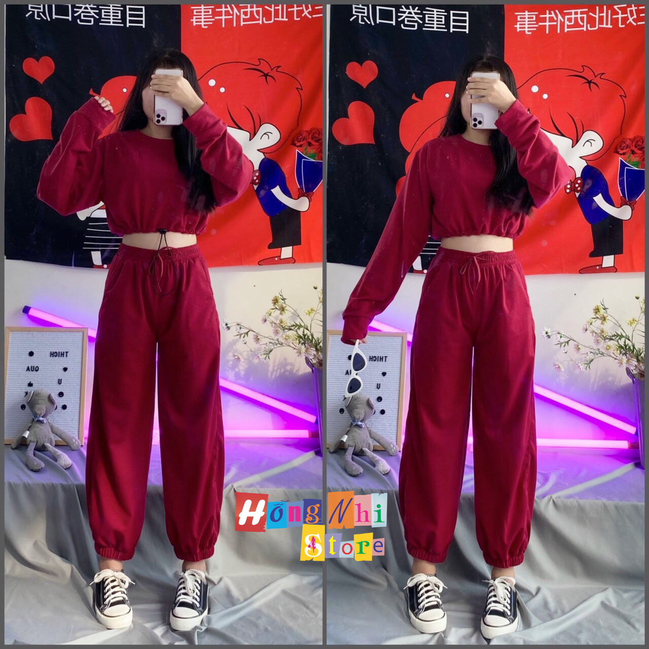 Quần Jogger Lưng Thun Trơn Dài Bo Lai Dáng Rộng Màu Đỏ - Jogger Long Basic Pant Unisex - MM