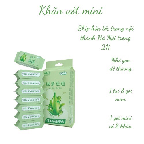 khăn giấy ướt mini không mùi 1 bịch 8 gói, nhiều hình dễ thương bỏ túi tiện lợi hư