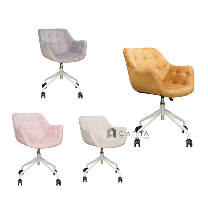 Ghế làm việc  màu xám có bánh xe CE1022-F Nội thất Capta Ghế nệm nhung có thể điều chỉnh độ cao, Office Chair
