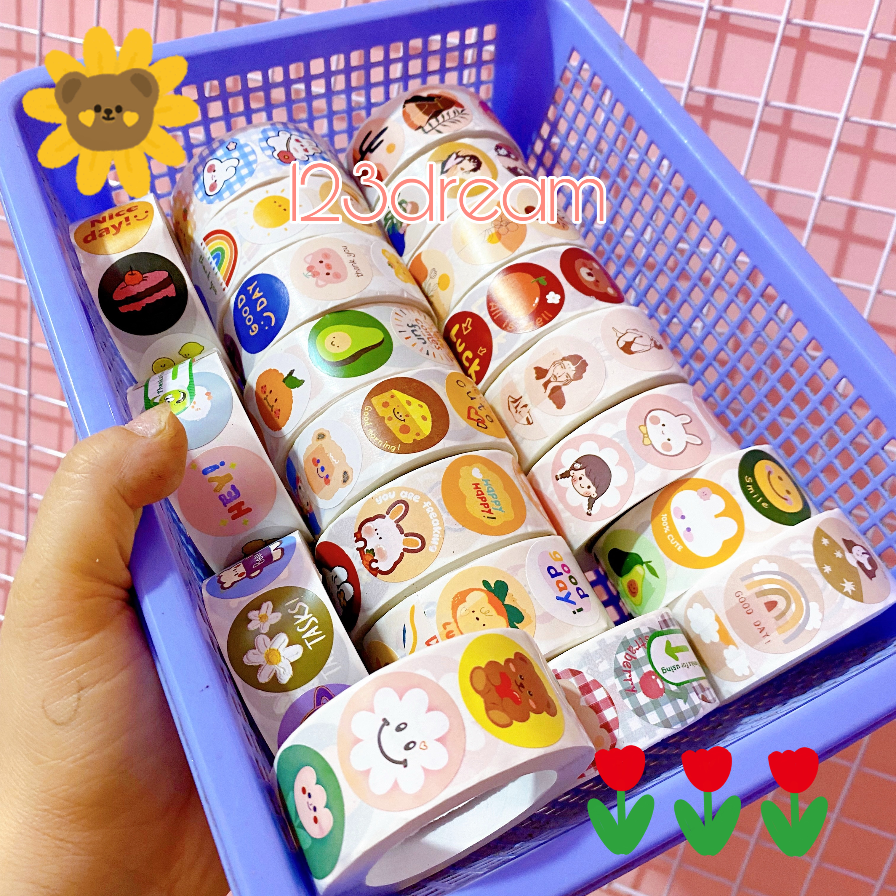 [Mix mẫu] Set 100 tem nhãn sticker mix các mẫu hình cute trang trí làm quà tặng