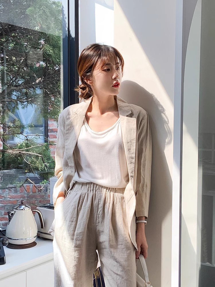 Áo khoác vest blazer nữ Đũi Việt vải linen Hàn, form rộng túi đắp, kiểu dáng công sở Dv09