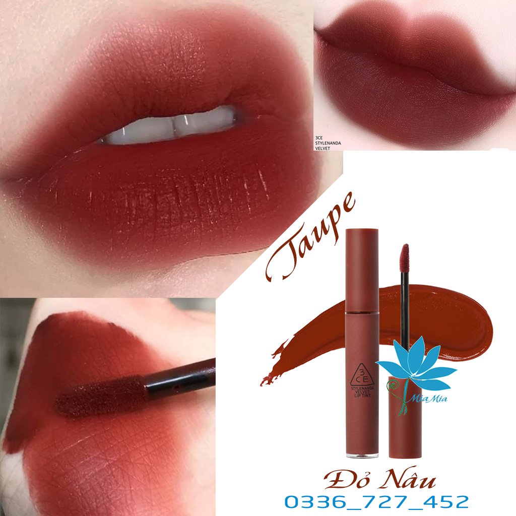 Son 3CE Velvet Lip Tint Taupe Son Tint Kem Lì Màu Đỏ Nâu Bền Màu Lâu Trôi [CAM KẾT NHẬP KHẨU CHÍNH HÃNG 100%]