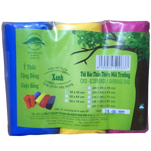 Túi đựng rác ALTA tự phận hủy, thân thiện môi trường 3 cuộn/kg.