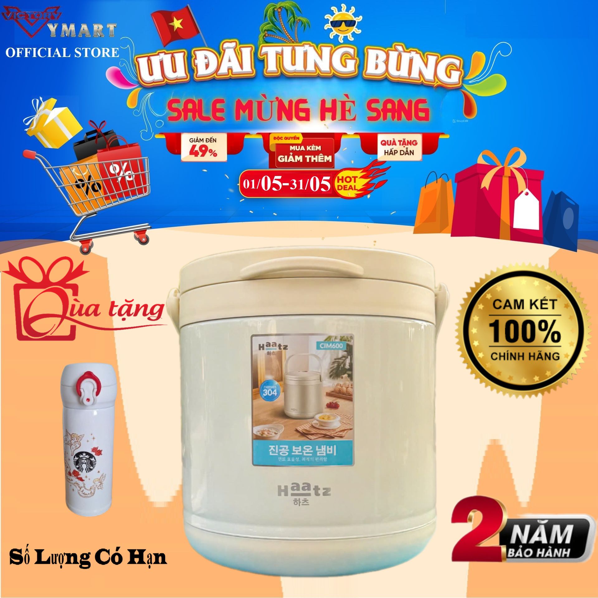 Nồi Ủ Chân Không Haatz CIM600 (Model 2025) inox 304 Dung Tích 4.5L, Giữ Ấm 6h, Hàng Chính Hãng Bảo Hành 2 Năm