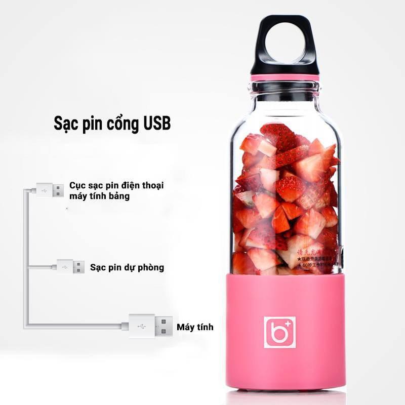 Máy Xay Sinh Tố 4 Lưỡi Cầm Tay Bingo Juicer Cup 500ML Sử Dụng Pin Sạc USB