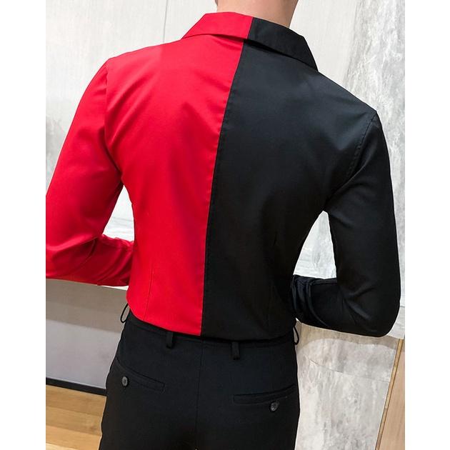 Áo sơ mi nam phối 2 màu cổ vest phong cách hàn quốc, quý ông sang trọng, lịch lãm và tinh tế - H21