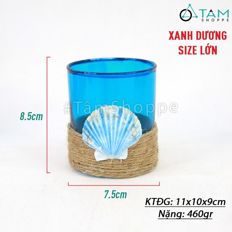 Chân nến ly thủy tinh quấn dây thừng sao sò CHN-26