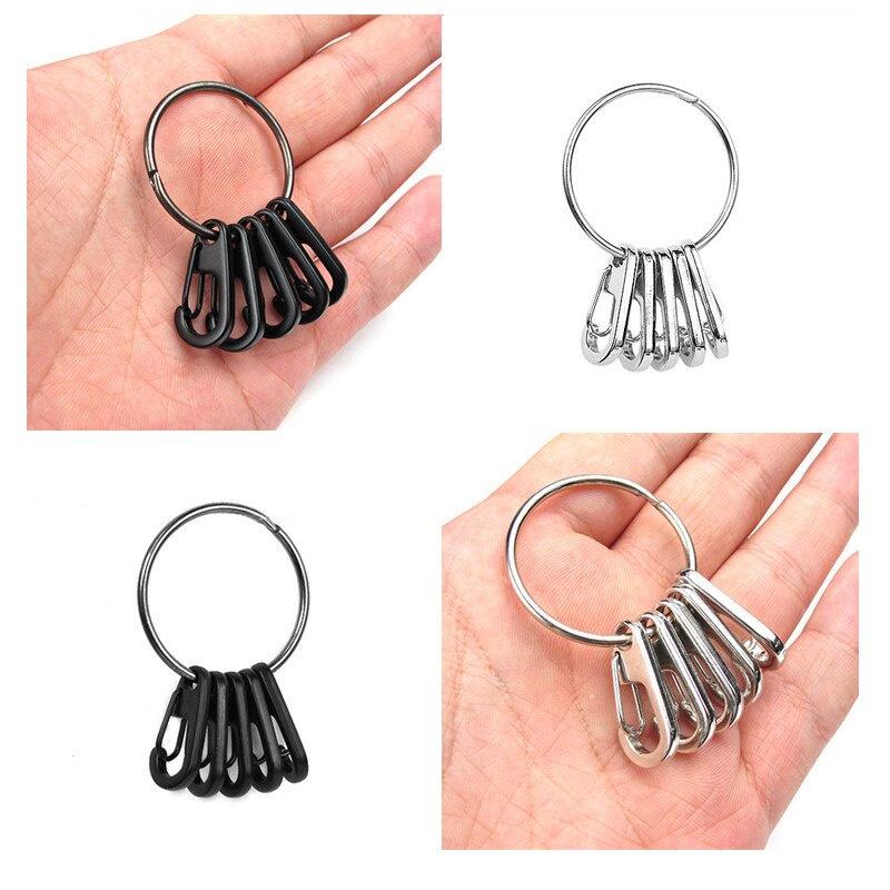 New 5Pcs/lot New Alloy EDC Keyring Set Multi Tools Quick Release Spring Hook Carabiner Key Clip Pocket Keychain